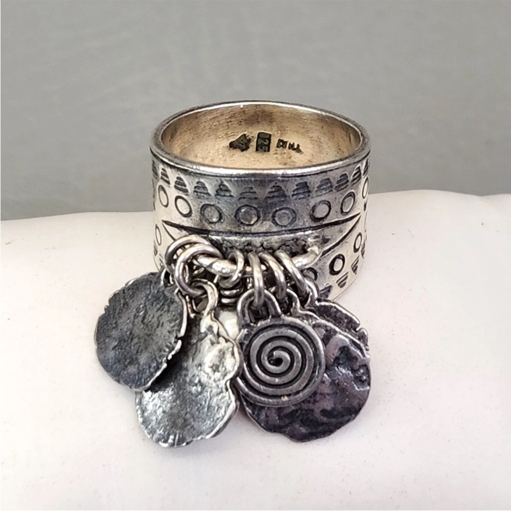 Silpada RARE Sterling Silver Dangling ChaCha Coins, Weighty, Thick Band SZ 7.5
